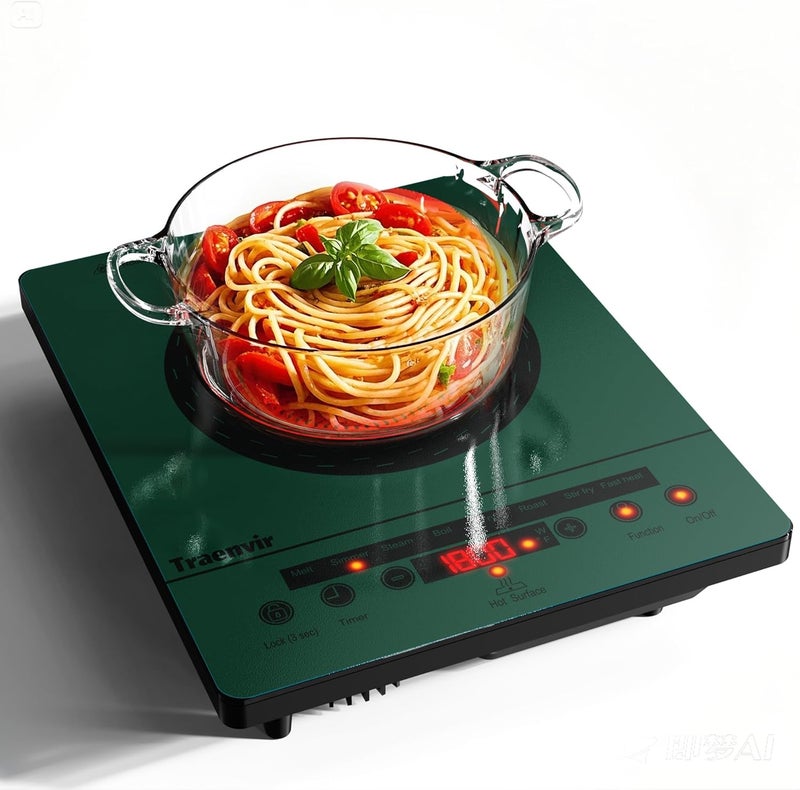 Traenvir Single Burner Electric Cooktop, Portable Ceramic Stove 1800W, One Burner Electric Cooktop with Touch Control, Child Safety Lock, 4 Hour Timer, Overheat Protection, 110V-120V Plug in, Green - Image 1